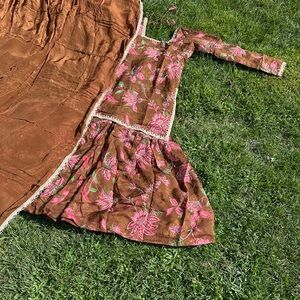 Floral Brown and Pink Women's Dress